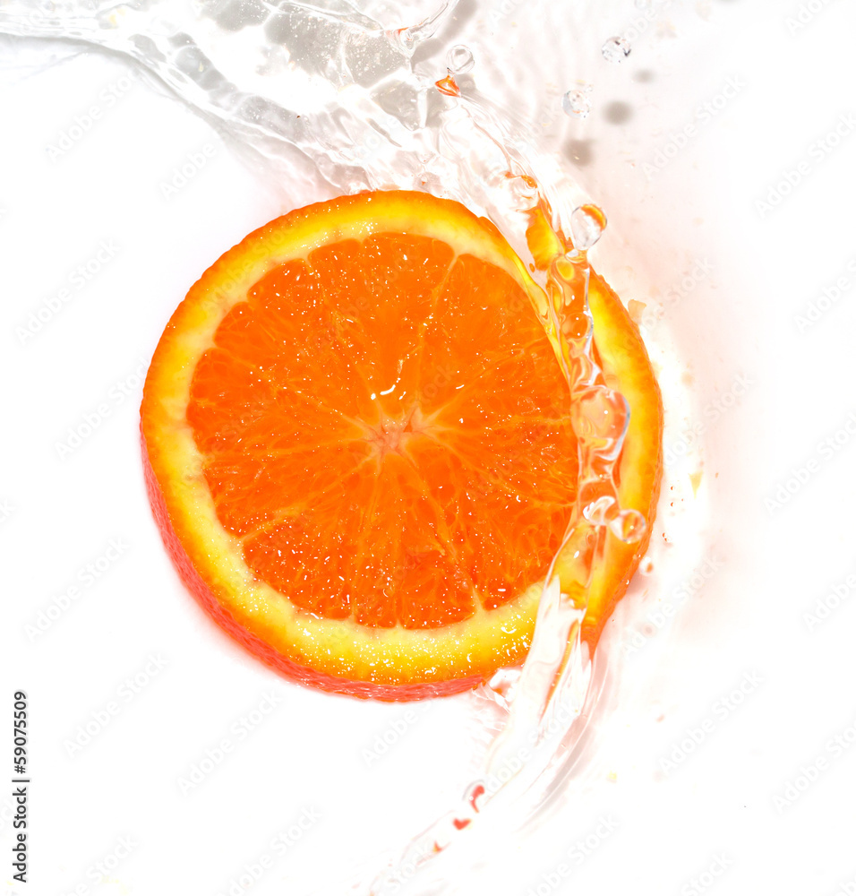 orange in water on white background orange in water on white background
