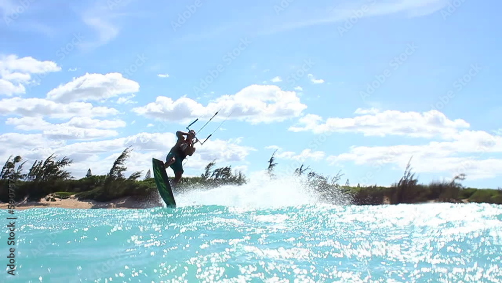 Kite Surfing, slow motion extreme summer sport hd.