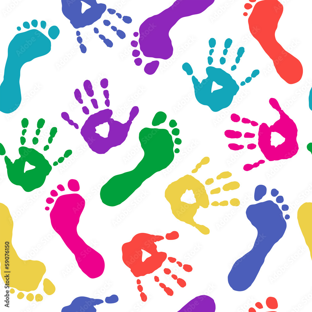 Paints prints of hands and feet Paints prints of hands and feet