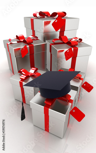 graduation hat and gifts on a white background