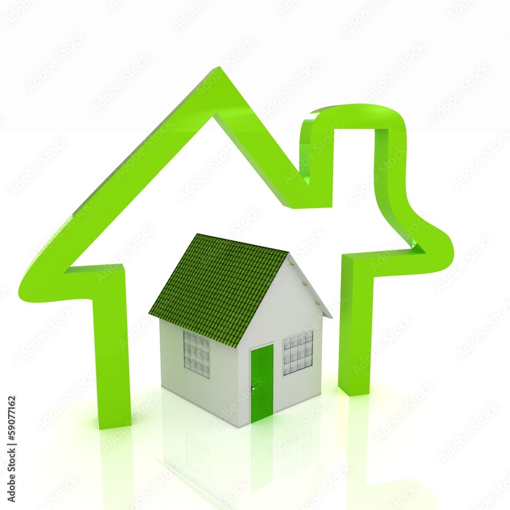 3d green house and icon house on white background 3d green house and icon house on white background