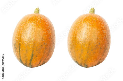 two pumpkins on white background