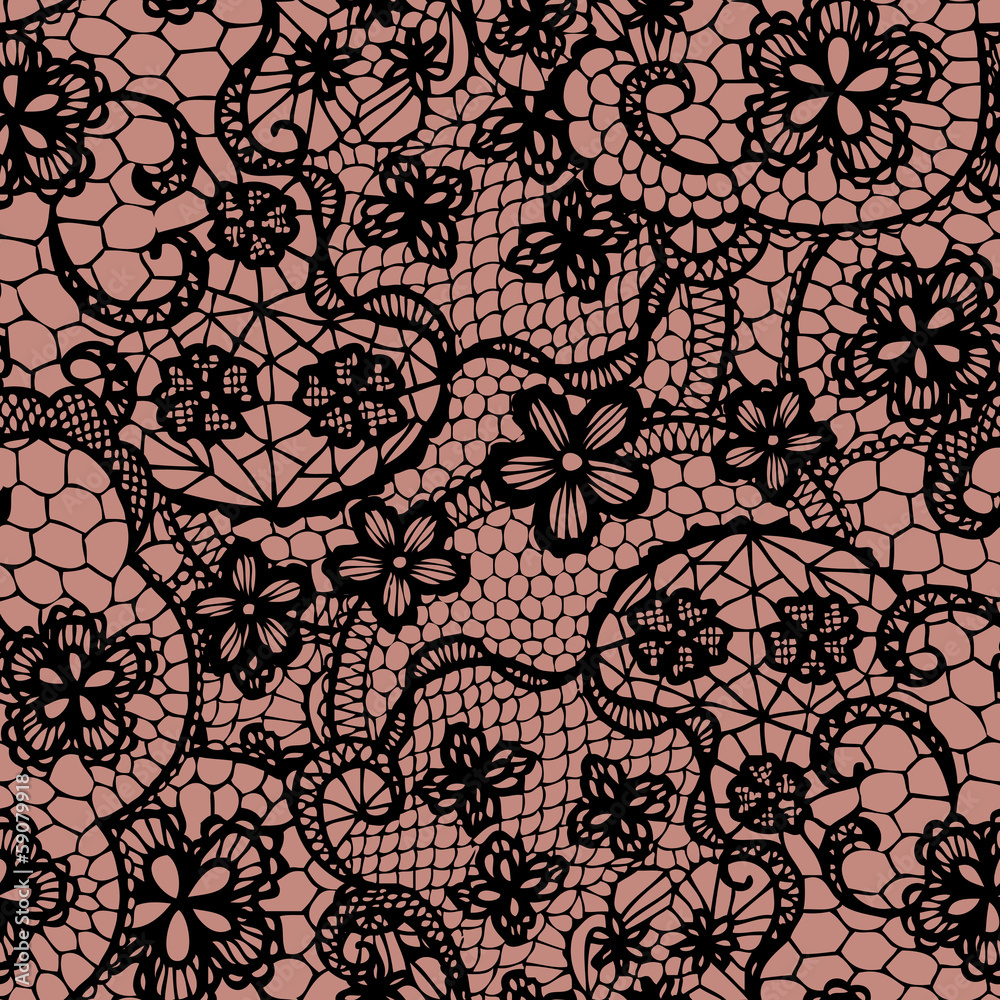 Fototapeta premium Lace black seamless pattern with flowers. Vector illustration.