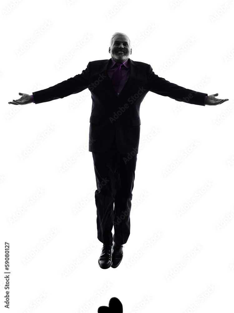 senior business man jumping arms outstretched silhouette senior business man jumping arms outstretched silhouette
