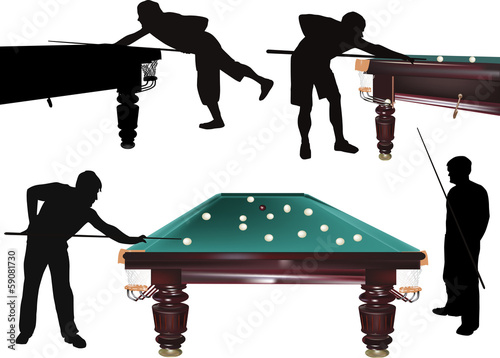 set of men plaing billiards on white