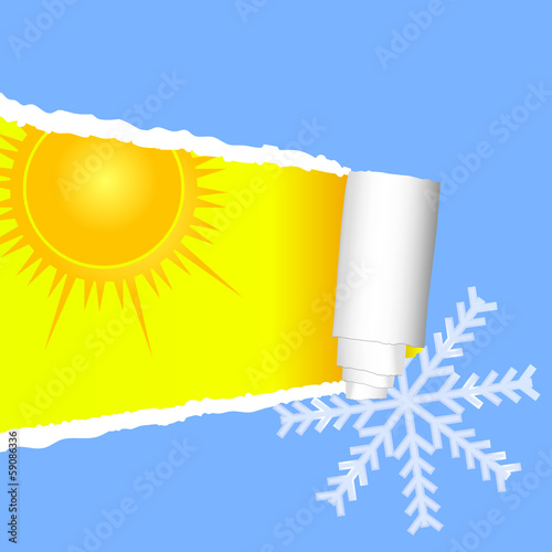 tearing paper with sun and snowflakes color vector