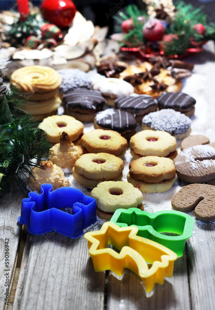 Christmas cookies wit vivid pastry forms