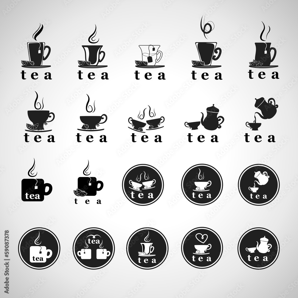 Tea Icons Set - Isolated On Gray Background Tea Icons Set - Isolated On Gray Background