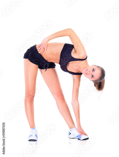 young woman in yoga pose on isolated