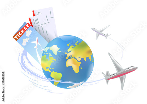 plane around the globe