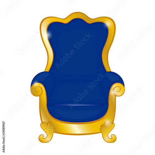 Old blue antique armchair on a white background
