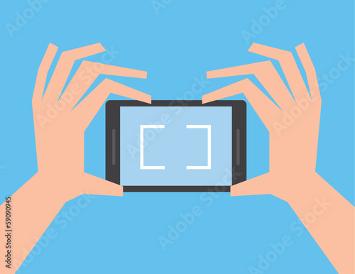 Hands holding up phone camera