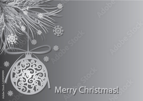 Obraz na plátně Christmas card with  ball and fur-tree