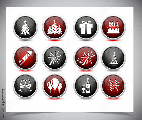 Set of color new year buttons.