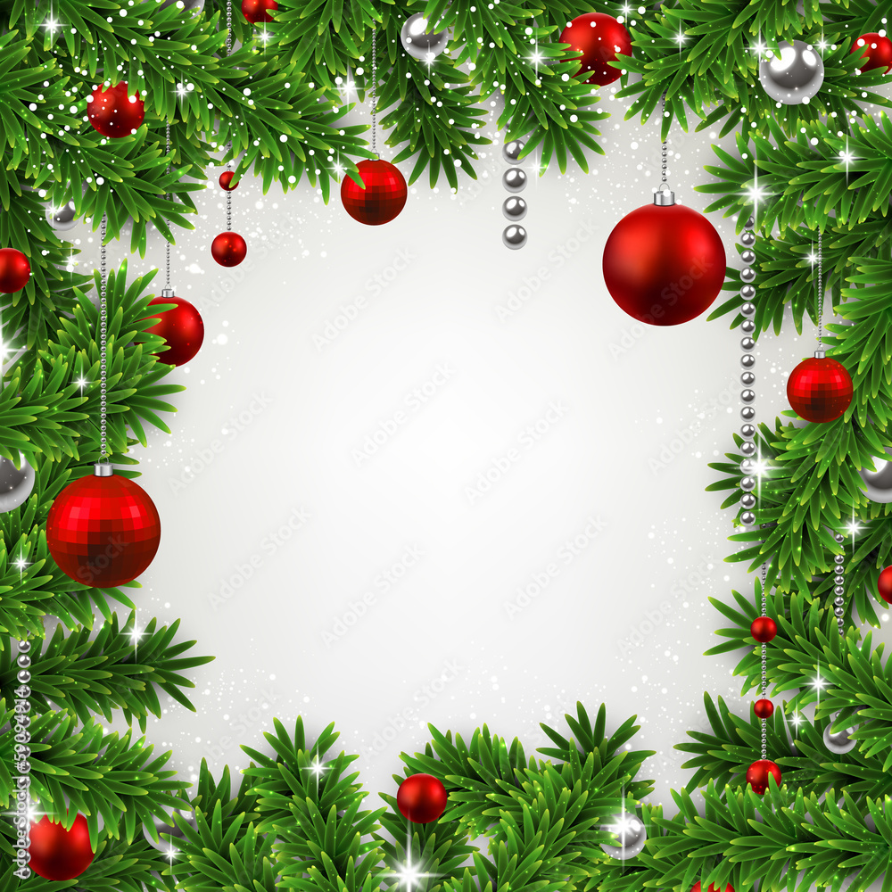 Christmas frame with fir branches and balls. Christmas frame with fir branches and balls.