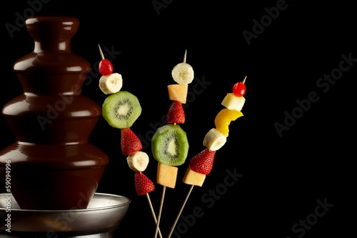 Chocolate fountain with fruits
