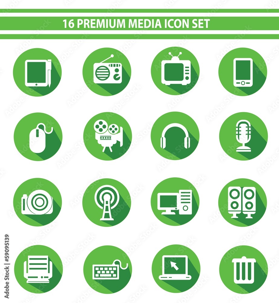 16 Media Icon set,Green version,vector 16 Media Icon set,Green version,vector