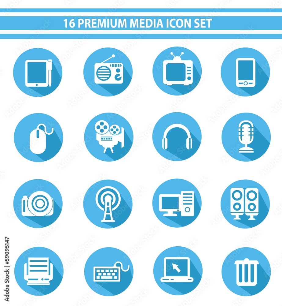 16 Media Icon set,Blue version,vector 16 Media Icon set,Blue version,vector