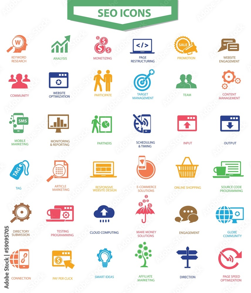 Set Of SEO and Modern Website Icons,Colorful version,vector