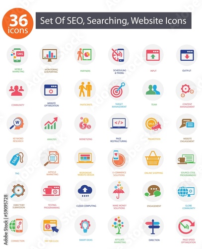 SEO (Search Engine Optimization)icons, Colorful version,vector