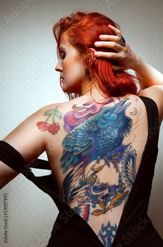 Beautiful sexy glamorous girl with tattoos.,
