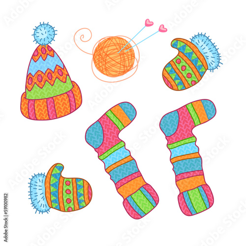 Warm knitted accessories, vector