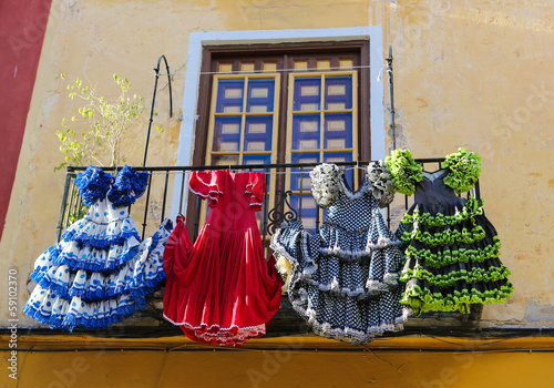 Canvas Print Colorful Flamenco dresses in Spain