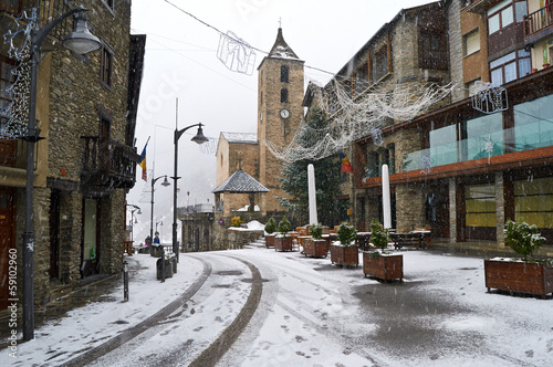 Snowfall in Ordino, Andorra