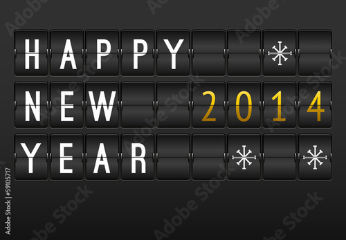 Mechanical timetable, happy New Year 2014 card. Set of letters