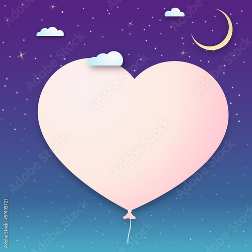Paper heart in the clouds, vector background for your messages