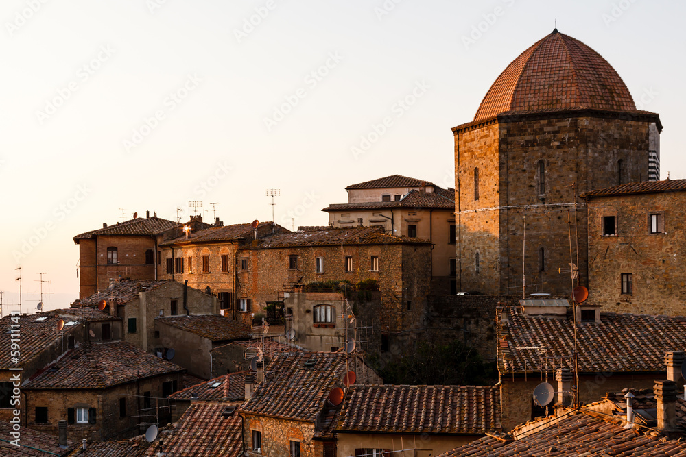 Evening in the Small Town of Volterra in Tuscany, Italy