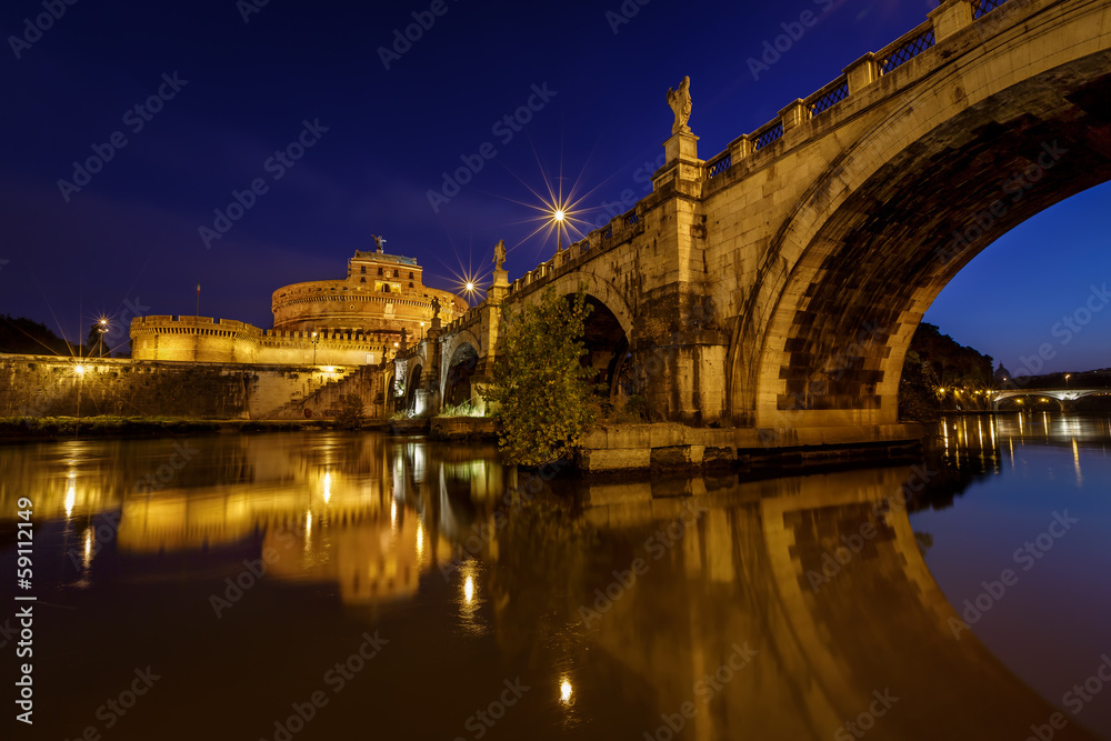 Castle of Holy Angel and Holy Angel Bridge over the Tiber River