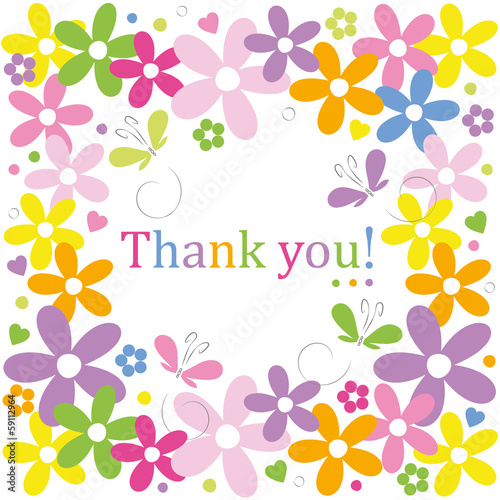 hearts flowers and butterflies border thank you card