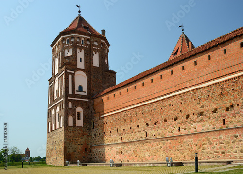 The tower and walls of castle Mir, Grodno region