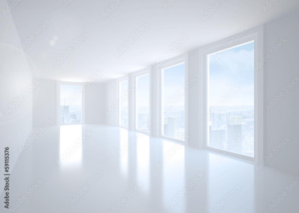 Bright white corridor with windows Bright white corridor with windows