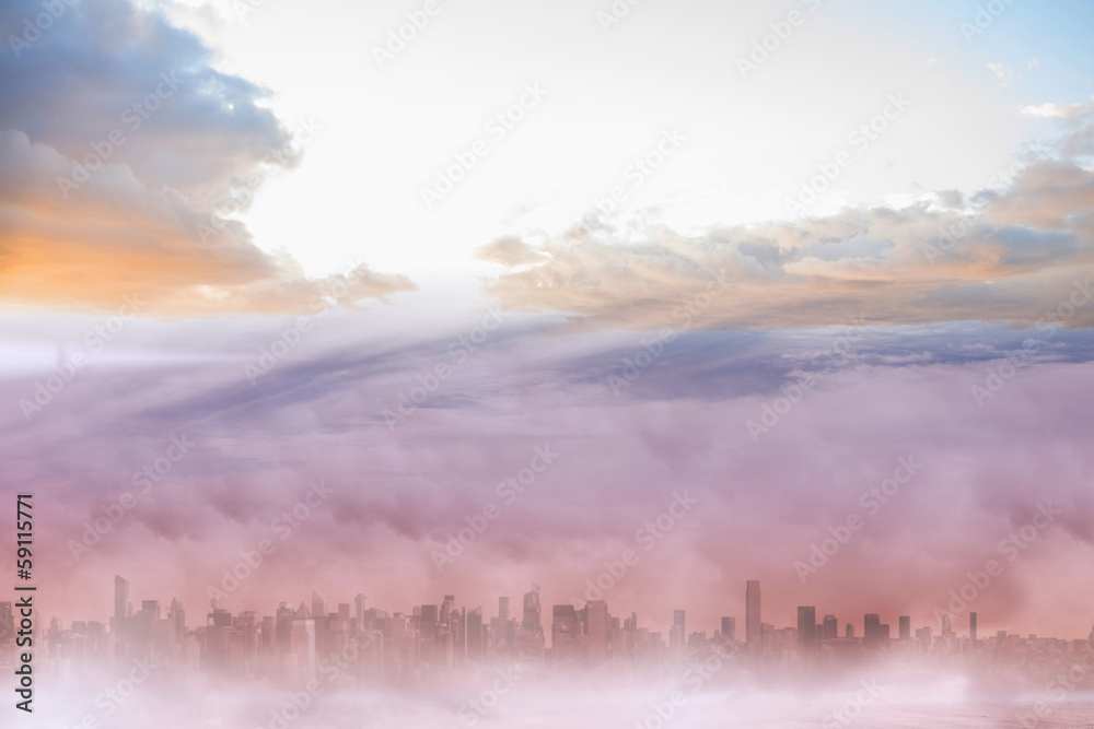 Fototapeta premium Cityscape in the clouds