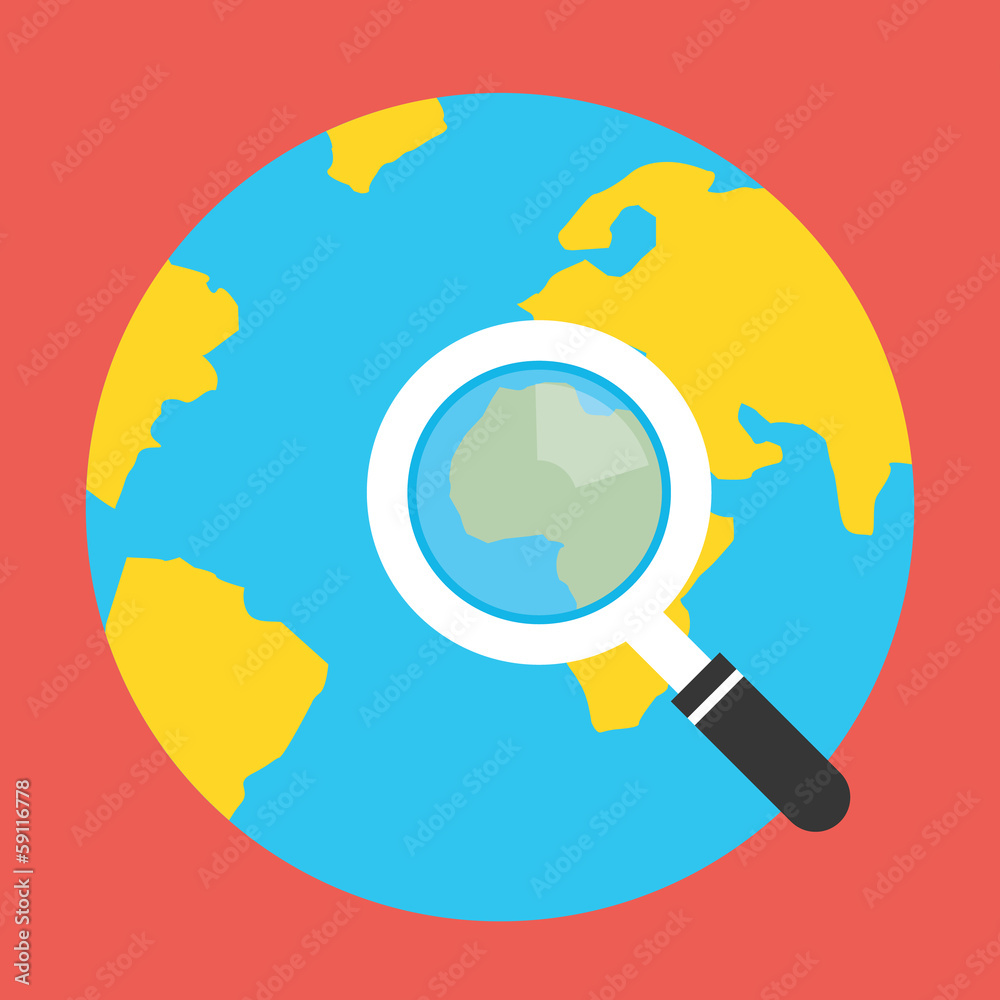 Vector Earth Globe and Magnifying Glass Icon Vector Earth Globe and Magnifying Glass Icon