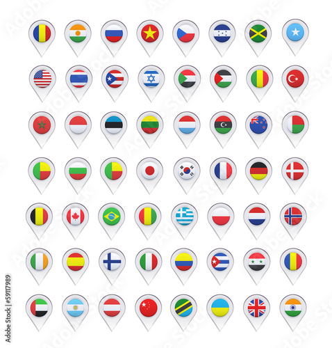 Flags inside pointers over white background