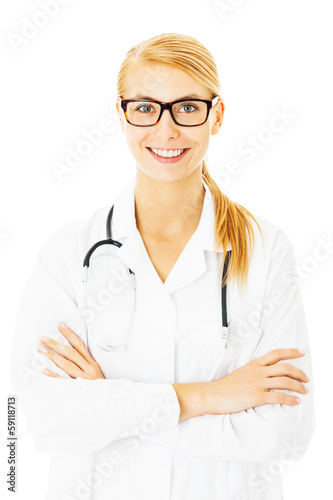 Doctor With Arms Crossed Over White Background