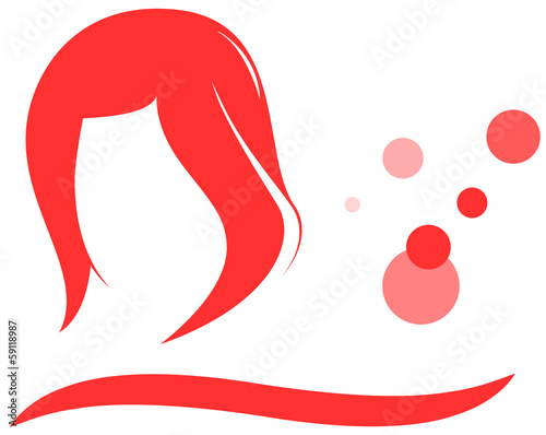 isolated woman hair and red bubbles - barbershop symbol
