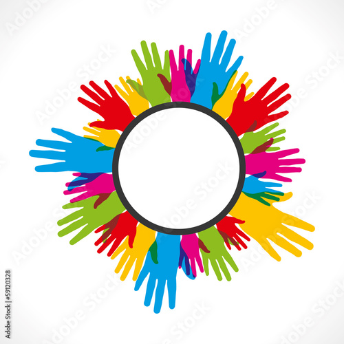colorful hand arrange in round label vector