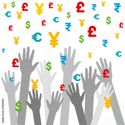every hand catch falling different currency background vector
