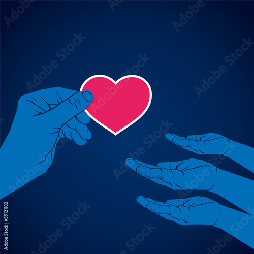 hand giving heart shape to another hand vector