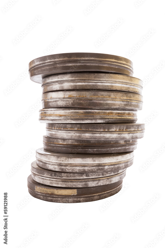 Stack of Film Cans, Side View with Clipping Path Stack of Film Cans, Side View with Clipping Path