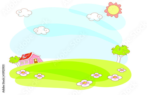 landscape cartoon and home