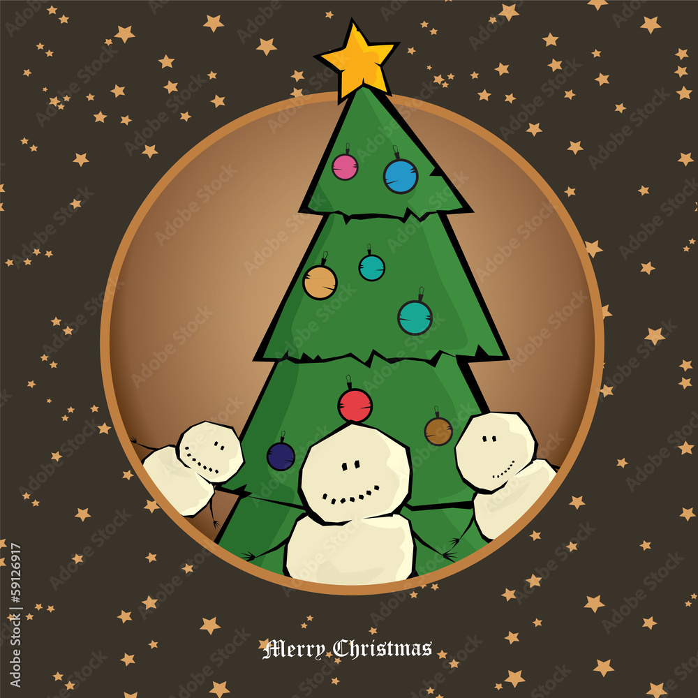 Vector comic cartoon merry christmas illustration with snowman