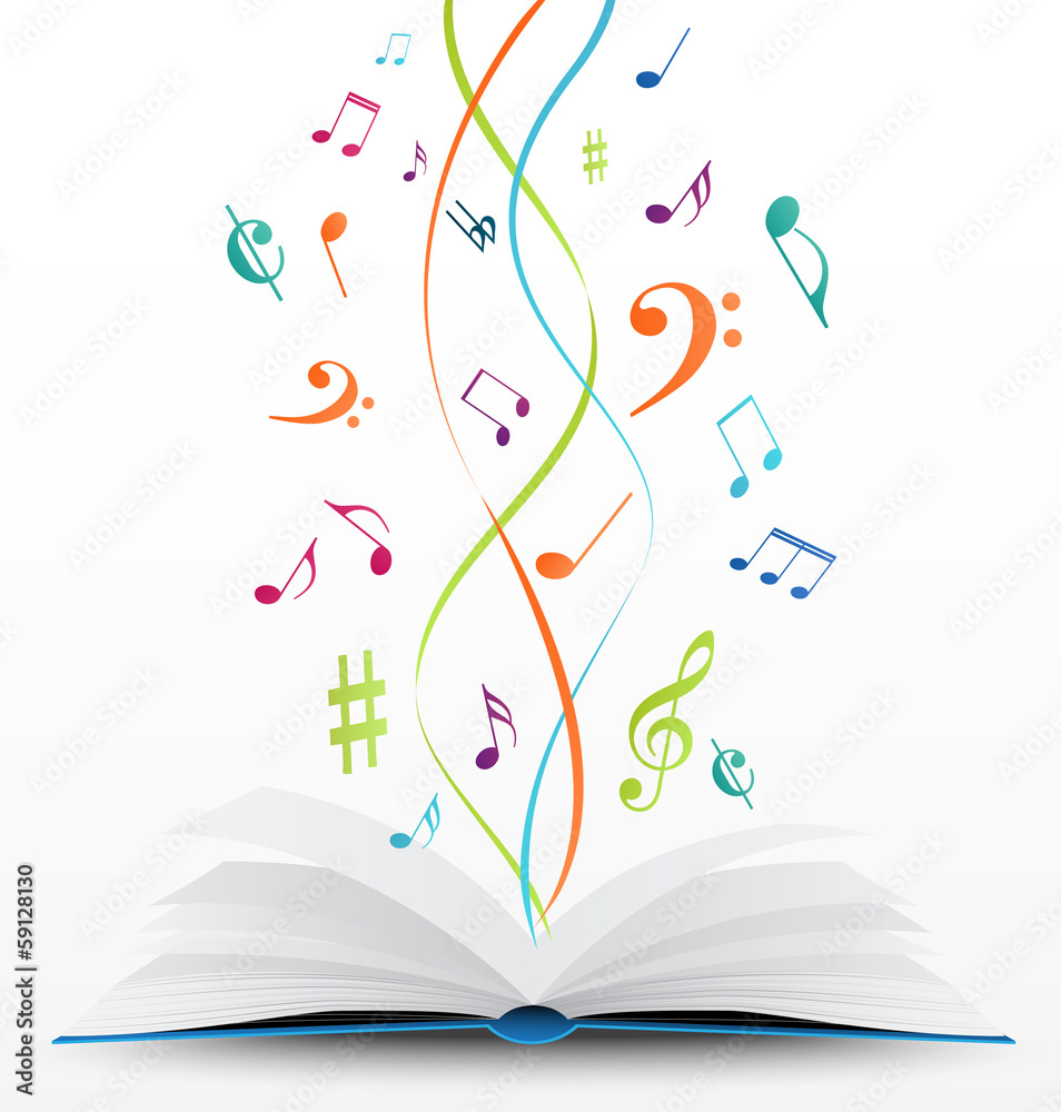 Naklejka premium music notes on open book background