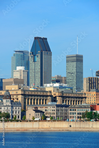 Montreal city skyline over river