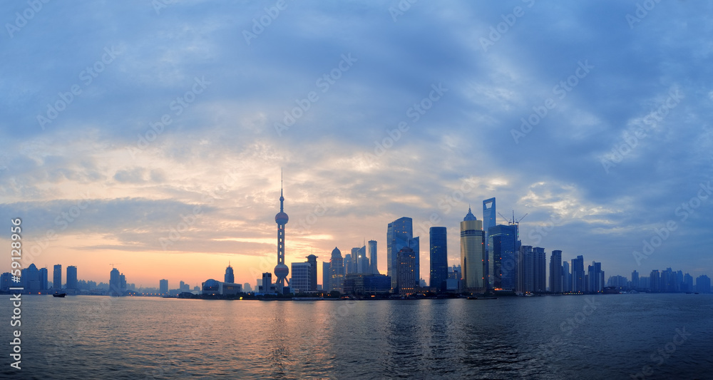 Shanghai morning skyline silhouette