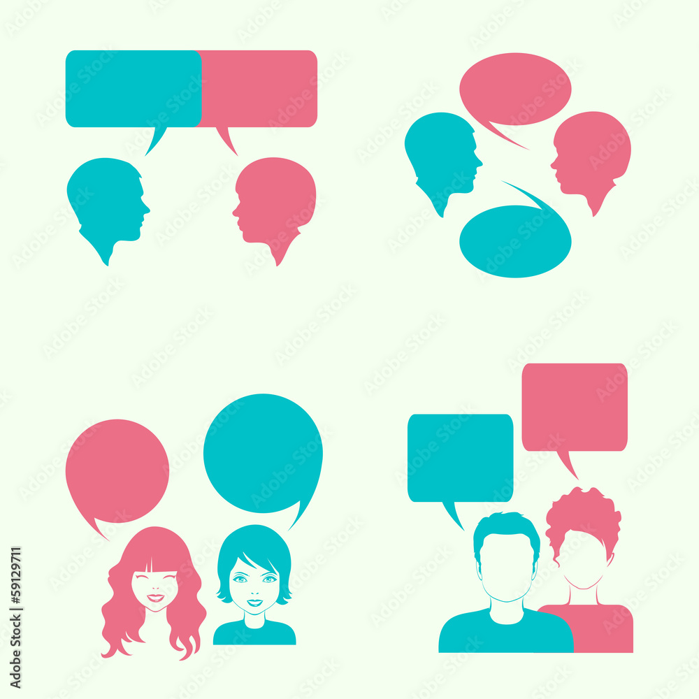 vector dialog bubble, couple head silhouette, vector dialog bubble, couple head silhouette,